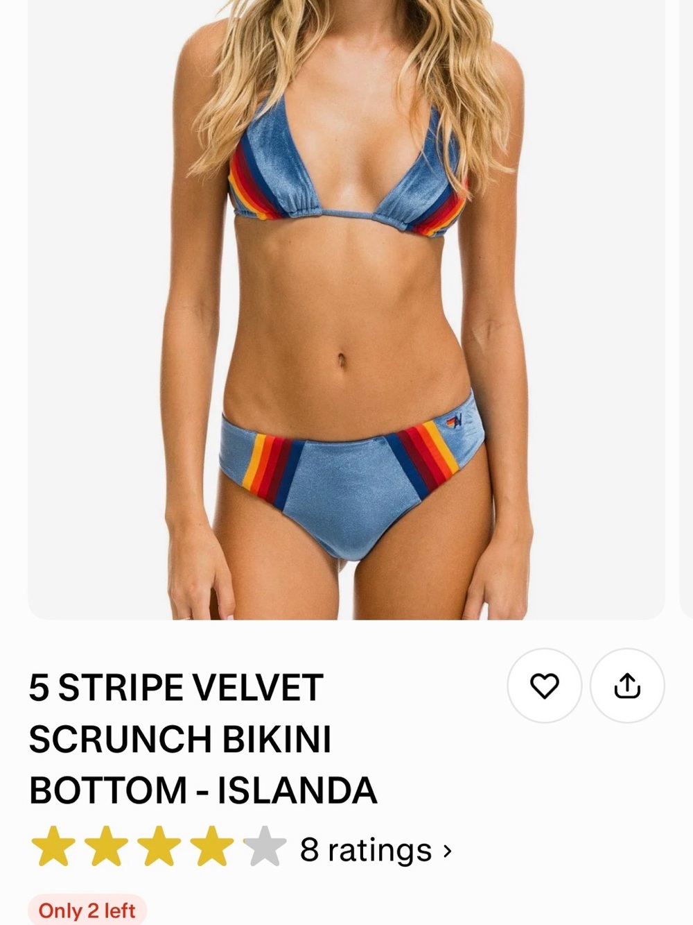 Aviator Nation Blue Velvet Bikini with Rainbow Stripes